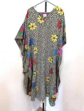 Vintage Simply Basic One Size Floral and Animal Print Caftan Dress